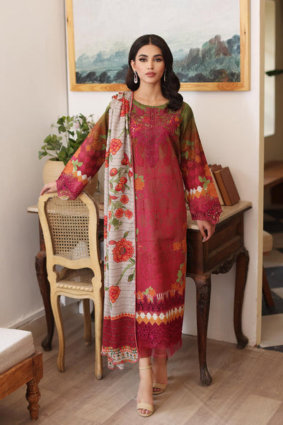 3-PC TAILOR-STITCHED EMBROIDERED KHADDAR SUIT WITH PRINTED WOOL SHAWL CCW3-04