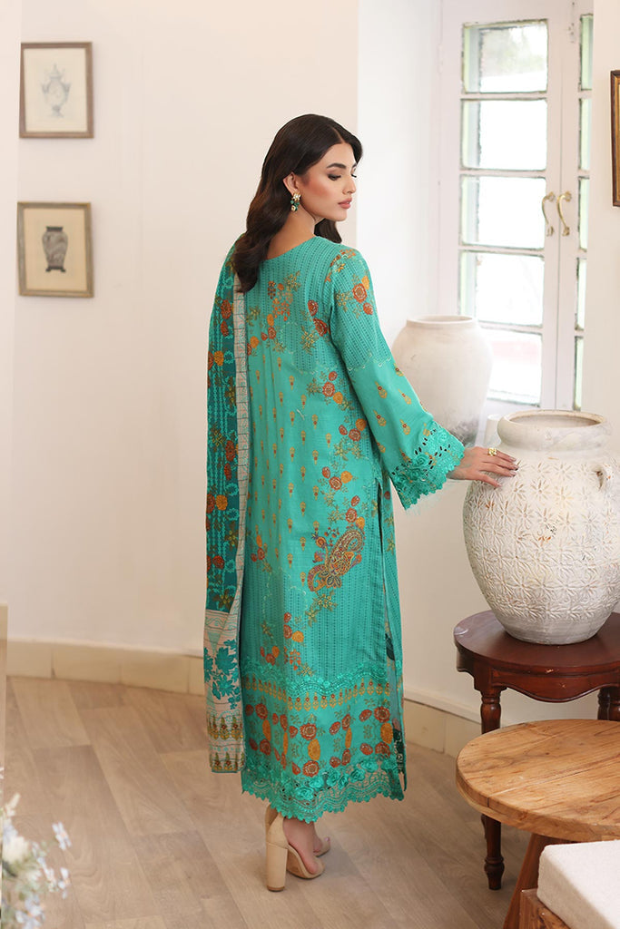 3-PC TAILOR-STITCHED EMBROIDERED KHADDAR SUIT WITH PRINTED WOOL SHAWL CCW3-03