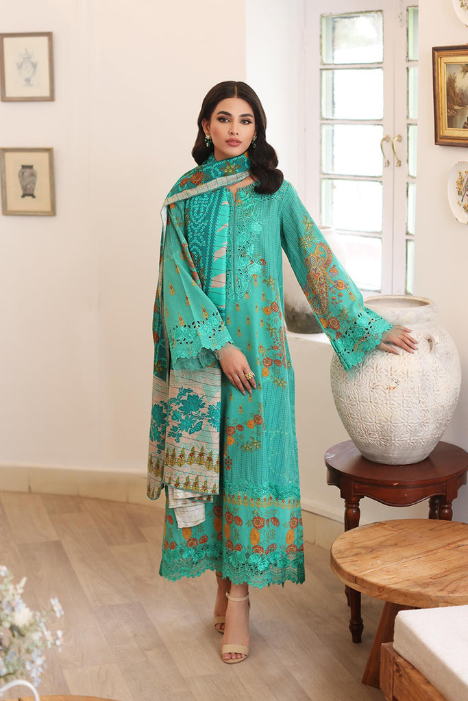 3-PC TAILOR-STITCHED EMBROIDERED KHADDAR SUIT WITH PRINTED WOOL SHAWL CCW3-03
