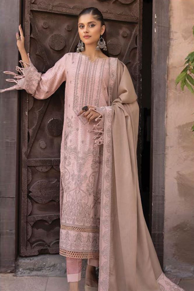 Kamil Embroidered Jacquard Peach Leather Collection By Johra