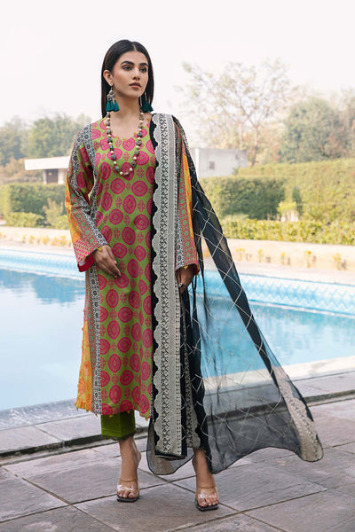3-Pc Charizma Sheen Unstitched Printed Lawn With Embroidered Chiffon Dupatta