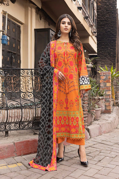 3-Pc Charizma Sheen Unstitched Printed Lawn With Embroidered Chiffon Dupatta
